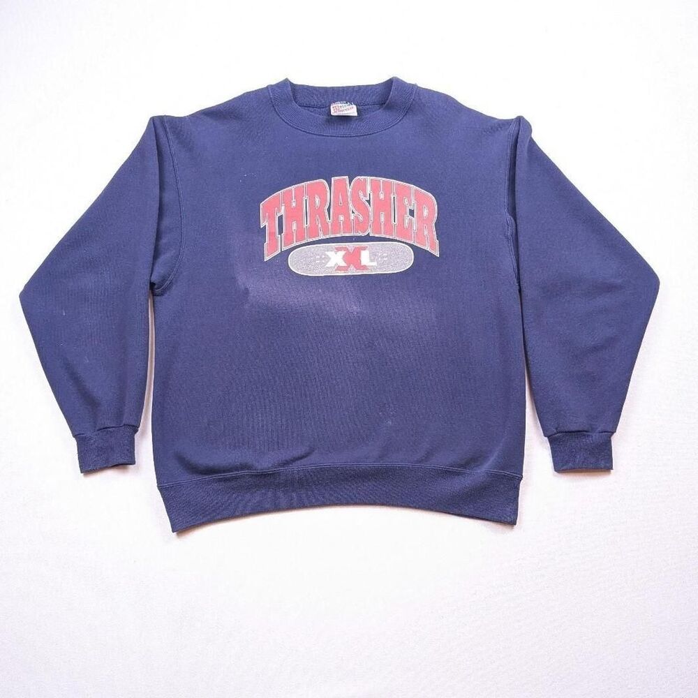Vintage Thrasher Magazine Skateboard Sunfaded Rare Big Logo Sweatshirt Hanes L